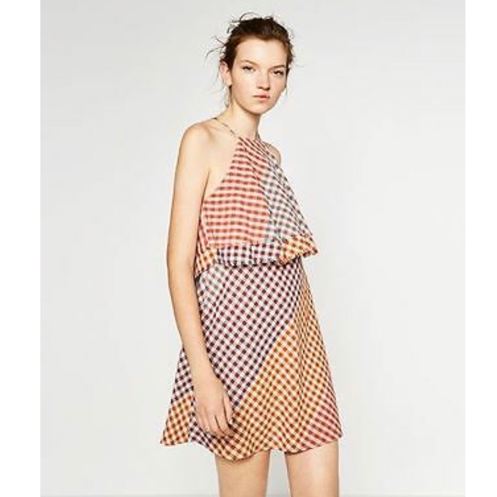 Zara trafaluc frayed tiered gingham dress